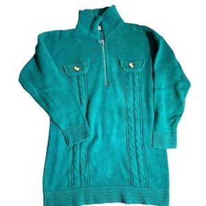 631-Teal green quarter zip sweater with gold buttons - super cute and co…